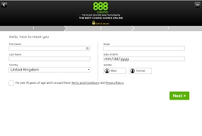 888 Mobile Casino Registration Page