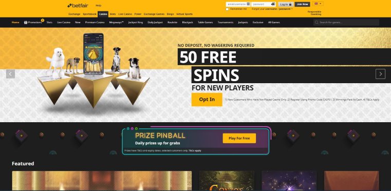 Betfair Casino Homepage