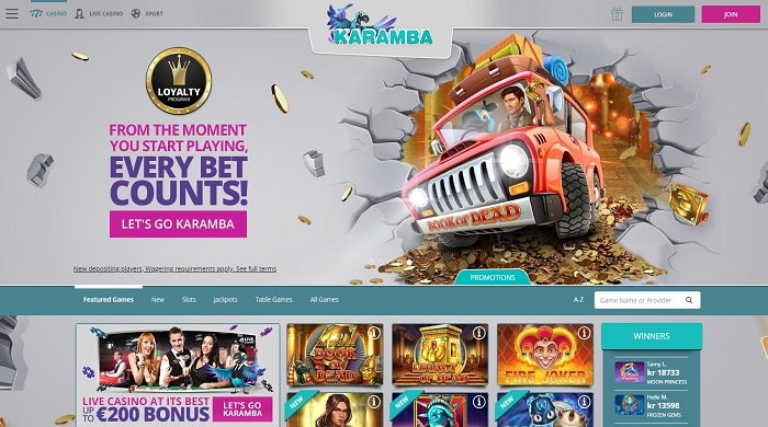 Karamba Casino Homepage