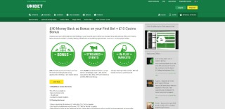 Welcome bonus page at Unibet