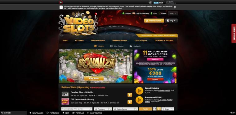 Main page of Videoslots Casino