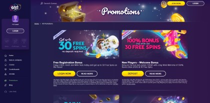 Wink Slots' promotions page