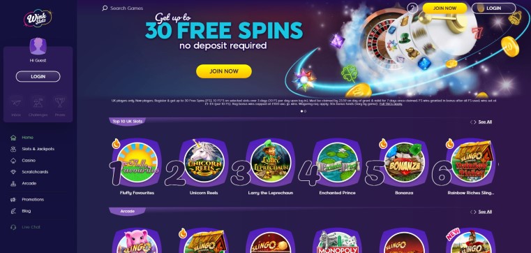 Main page of Wink Slots Casino