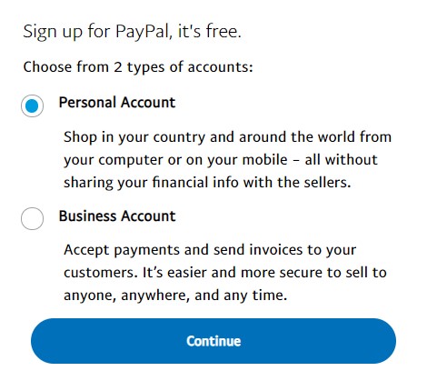 Sign up with a Personal PayPal Account